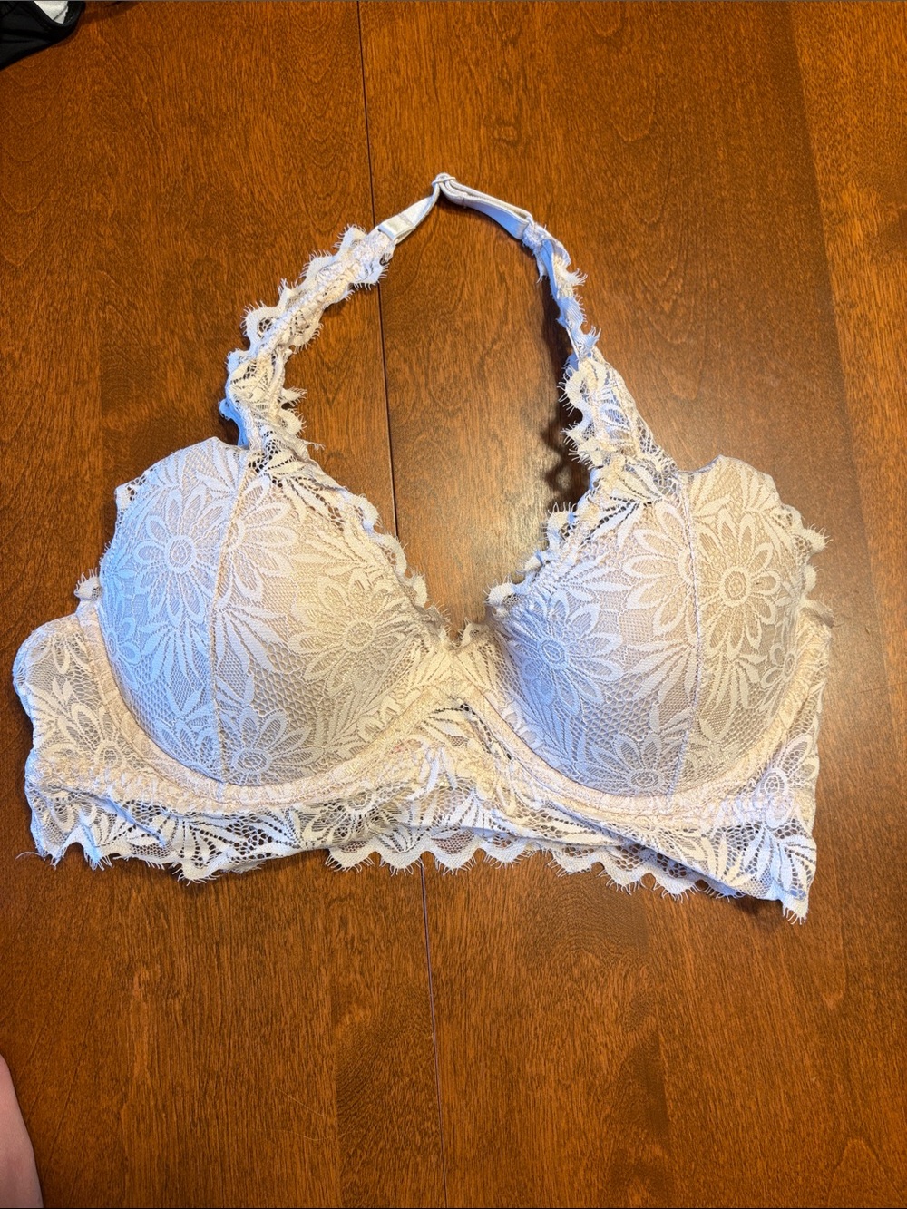 PINK Victoria's Secret Cream Lace Halter Push-Up Bra
